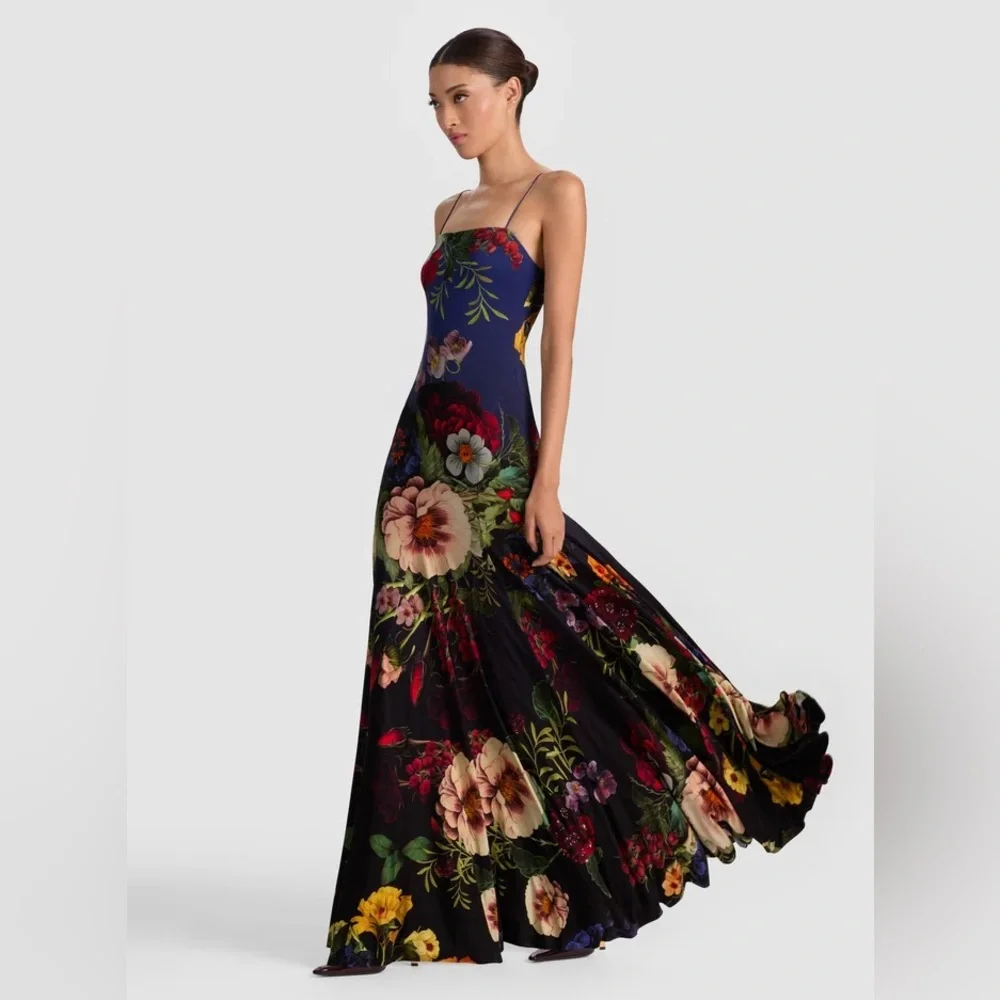 Alice + Olivia Augusta Floral Stretch Maxi Dress Strapless Gown Sz 0 NWT 895$ - Picture 7 of 16
